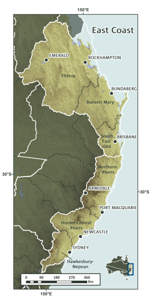 map of the cluster showing that it covers the coastal parts of queensland and new south