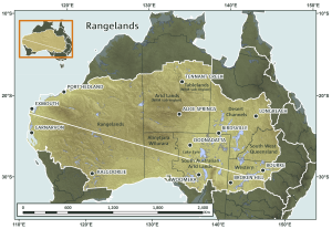 Map of the cluster showing that it covers a very large area encompassing the arid and semi-arid lands of inland Australia and the central west coast of Western Australia.