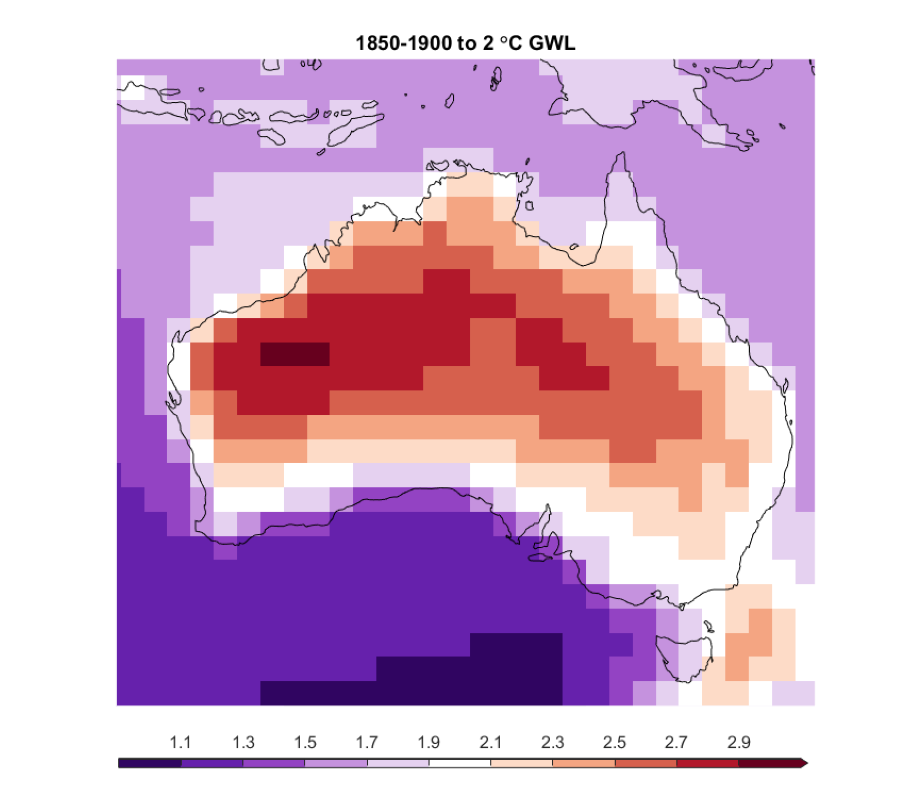 Greater warming inland than at the coast, and for the ocean, greater warming over the oceans in southeast Australia (the East Australia Current region) than other ocean areas